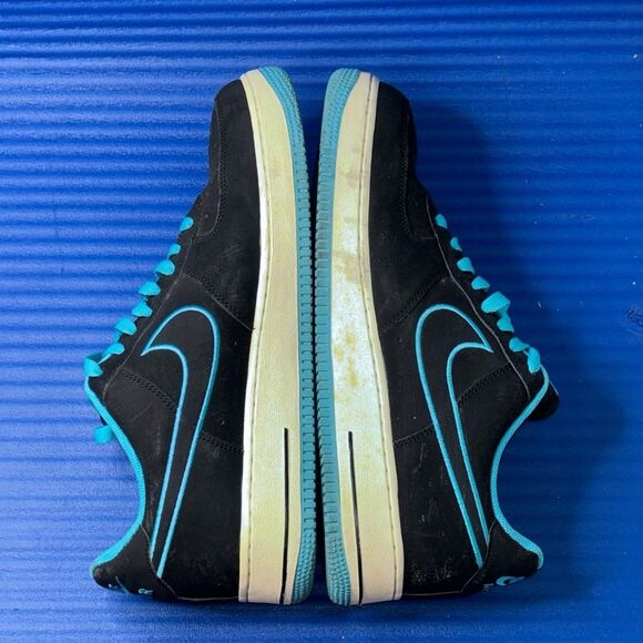 Size 11- Men’s Nike Air Force 1 Low Black Turquoise Casual Sneakers 488298-011 - Picture 6 of 8